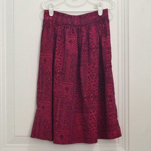 Vintage 1950s Girl's Gathered Skirt Cranberry w/ Black Embroidery Design